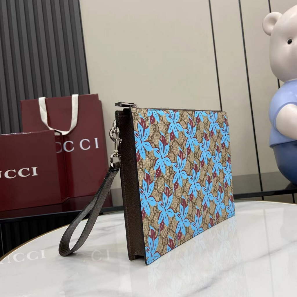 Gucci GG pouch with grey trim, 821155 blue GG canvas