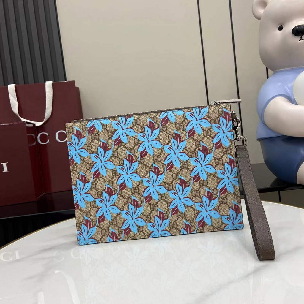 Gucci GG pouch with grey trim, 821155 blue GG canvas