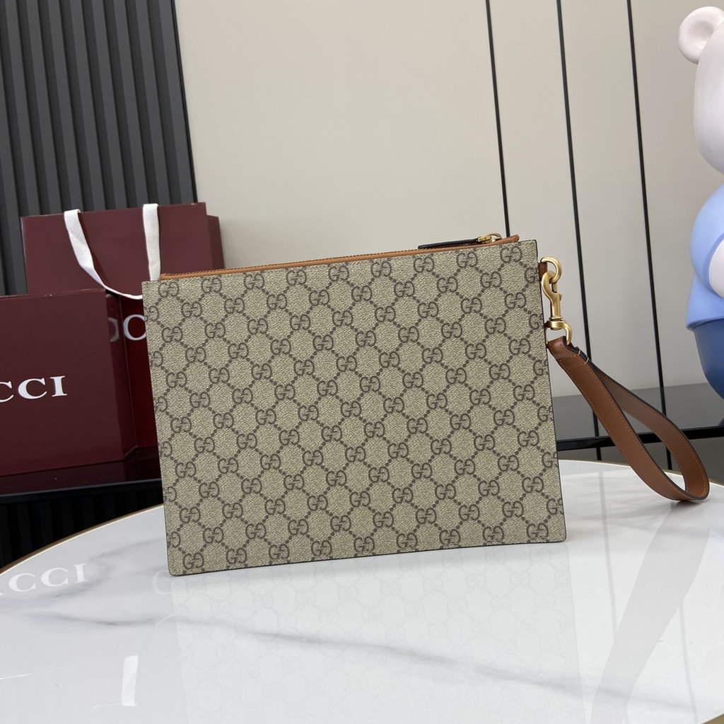 Gucci GG pouch with grey trim, 821155 beige GG Supreme canvas