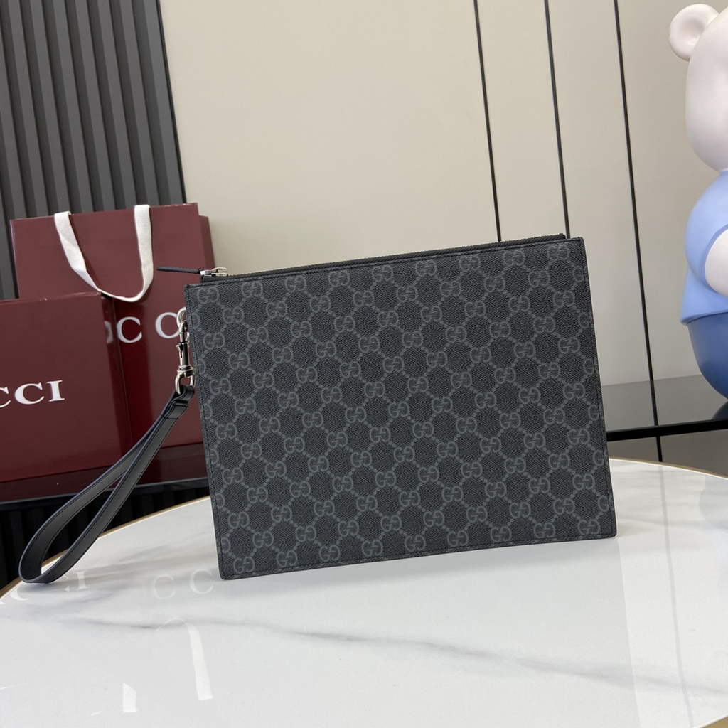 Gucci GG pouch with grey trim, 821155 black GG Supreme canvas