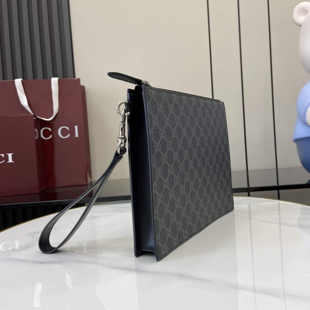 Gucci GG pouch with grey trim, 821155 black GG Supreme canvas