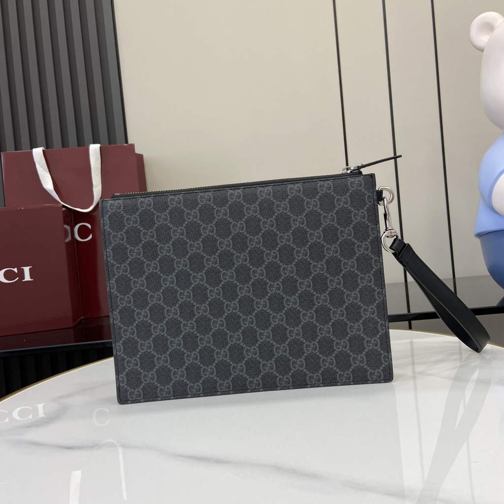 Gucci GG pouch with grey trim, 821155 black GG Supreme canvas