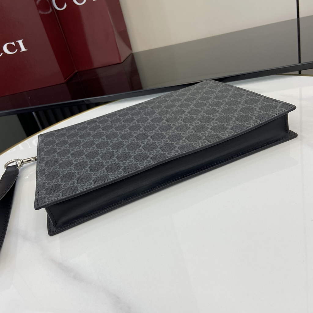 Gucci GG pouch with grey trim, 821155 black GG Supreme canvas