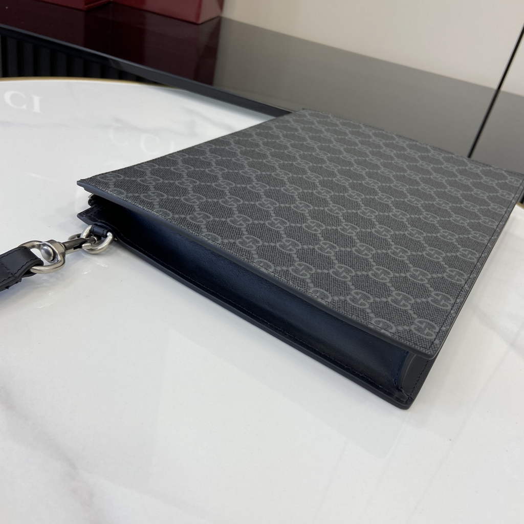 Gucci GG pouch with grey trim, 821155 black GG Supreme canvas