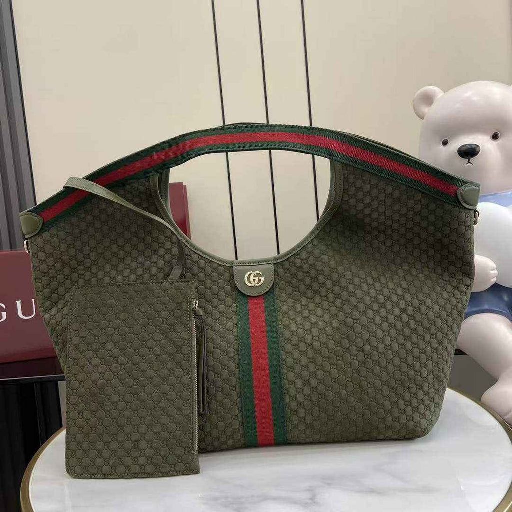 Gucci Giglio large tote bag 853971 green GG suede