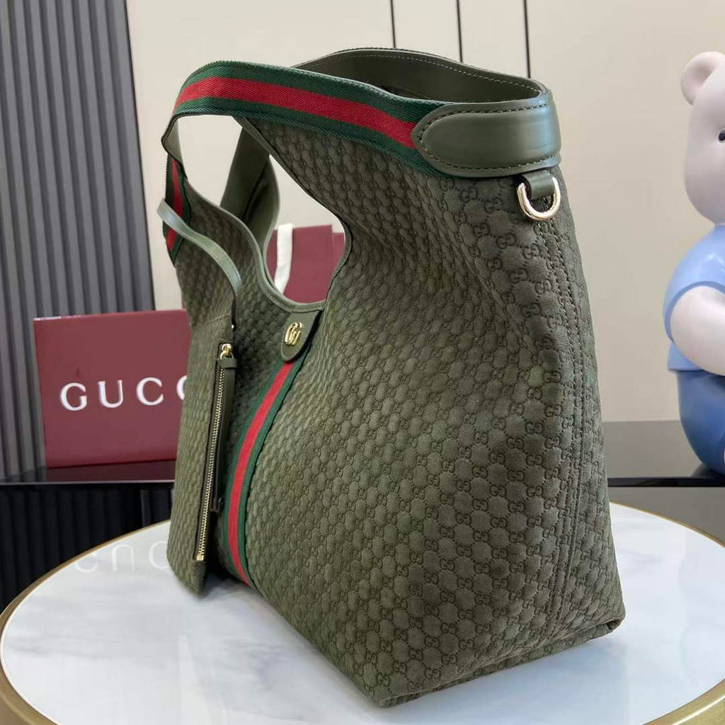 Gucci Giglio large tote bag 853971 green GG suede