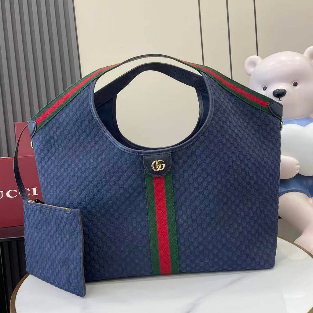 Gucci Giglio large tote bag 853971 dark blue GG suede