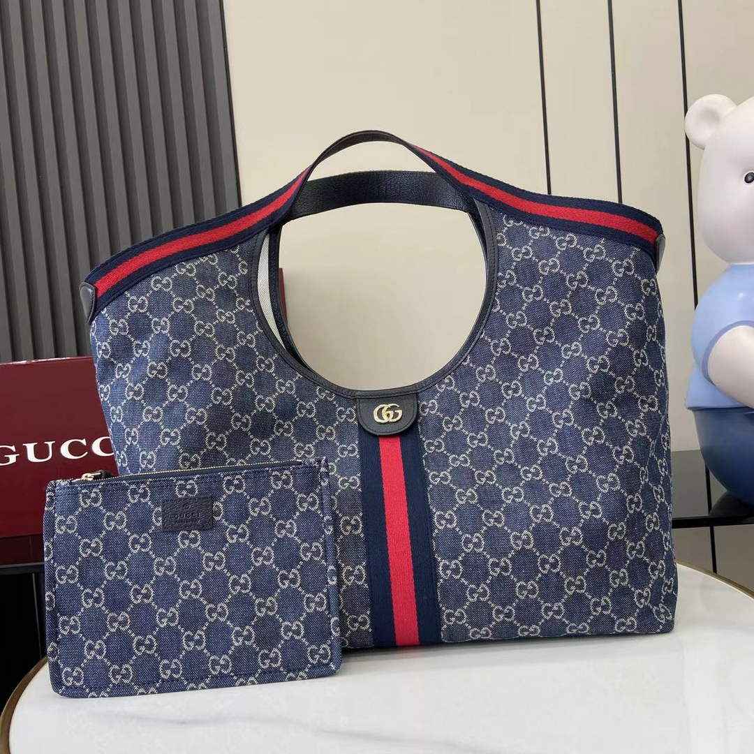 Gucci Giglio large tote bag 853971 blue and white GG denim