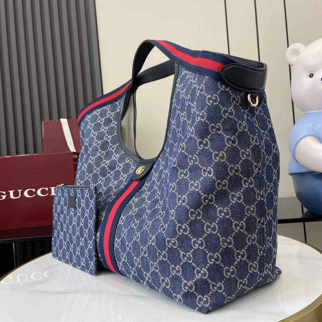 Gucci Giglio large tote bag 853971 blue and white GG denim