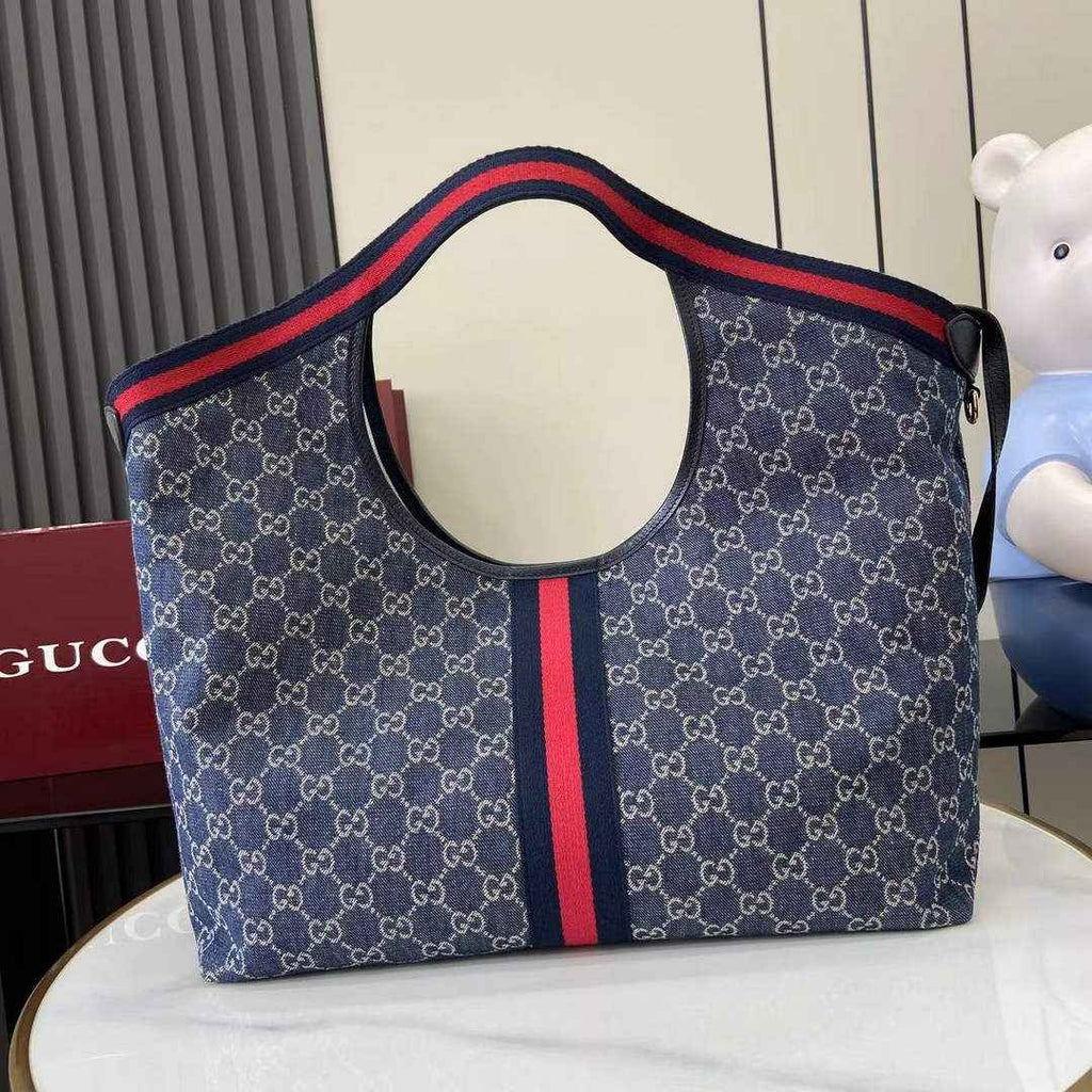 Gucci Giglio large tote bag 853971 blue and white GG denim