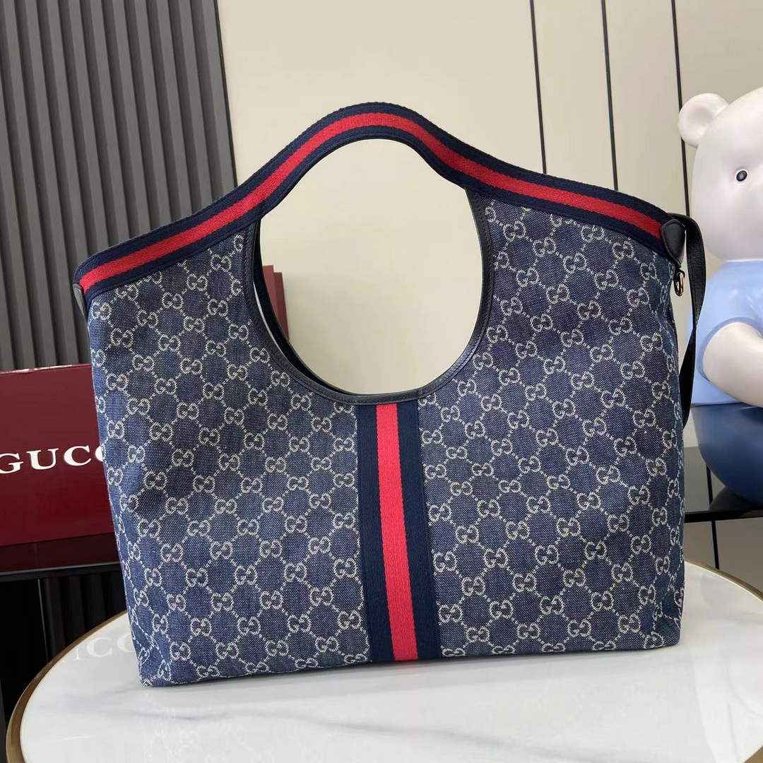 Gucci Giglio large tote bag 853971 blue and white GG denim