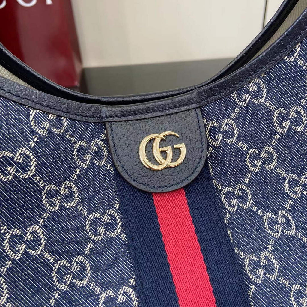 Gucci Giglio large tote bag 853971 blue and white GG denim