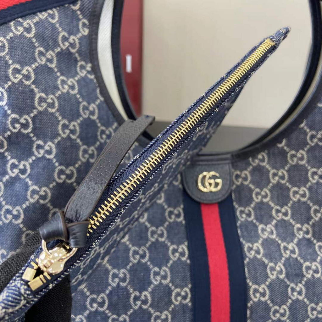 Gucci Giglio large tote bag 853971 blue and white GG denim