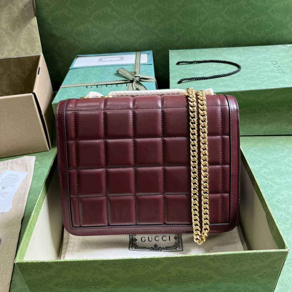 Gucci Deco small shoulder bag in Dark Red leather ‎740834