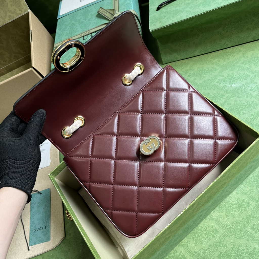 Gucci Deco small shoulder bag in Dark Red leather ‎740834