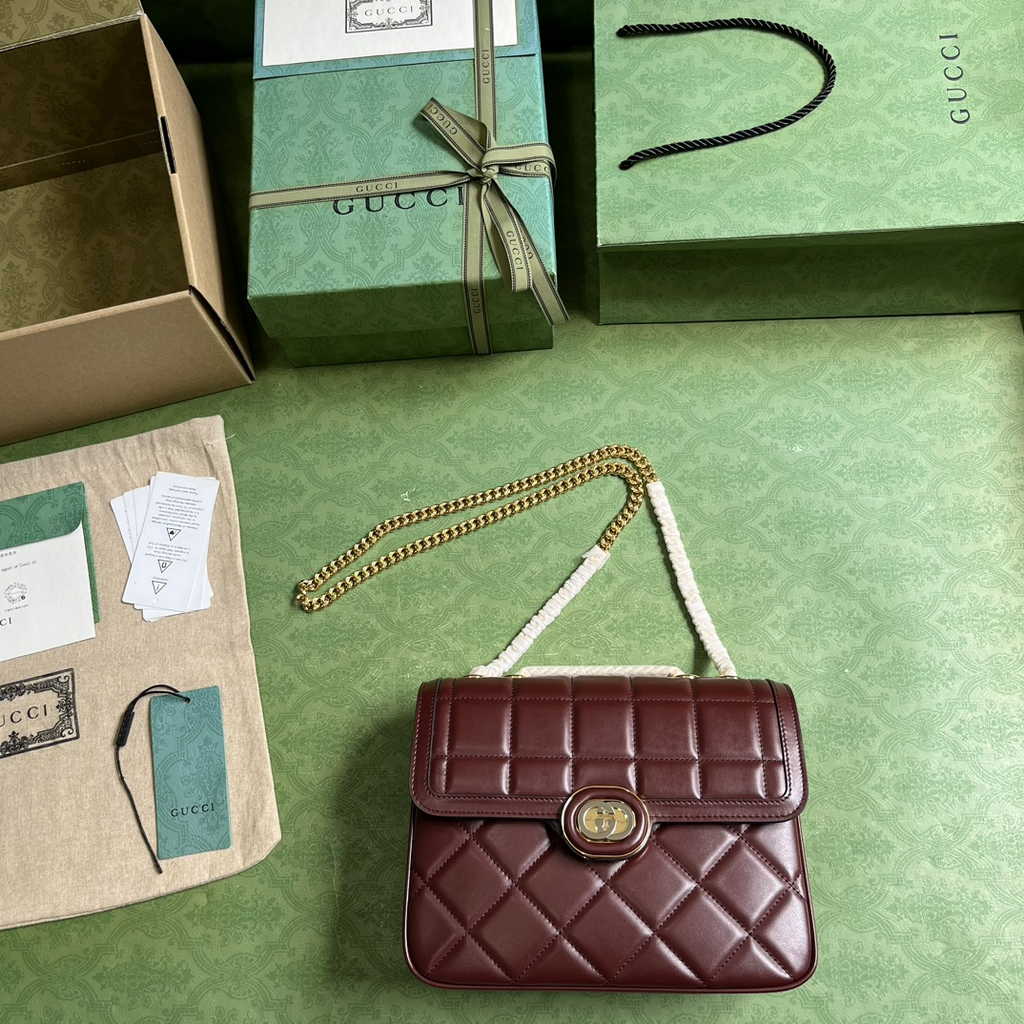 Gucci Deco small shoulder bag in Dark Red leather ‎740834