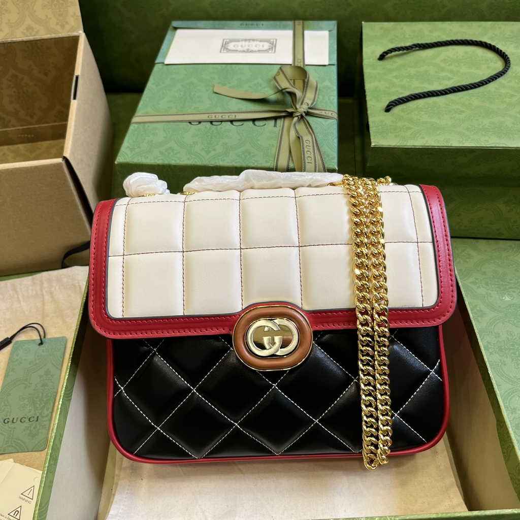 Gucci Deco small shoulder bag in Black with White leather ‎740834