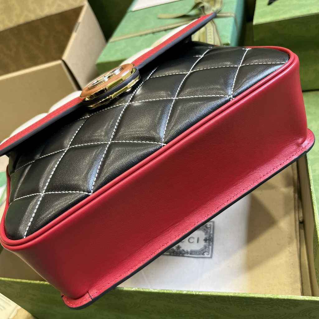Gucci Deco small shoulder bag in Black with White leather ‎740834