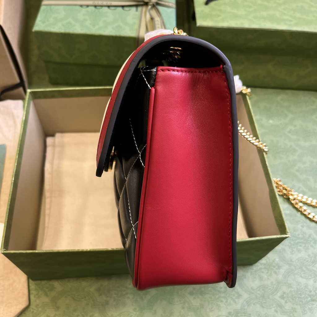 Gucci Deco small shoulder bag in Black with White leather ‎740834