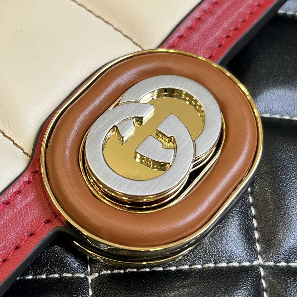 Gucci Deco small shoulder bag in Black with White leather ‎740834