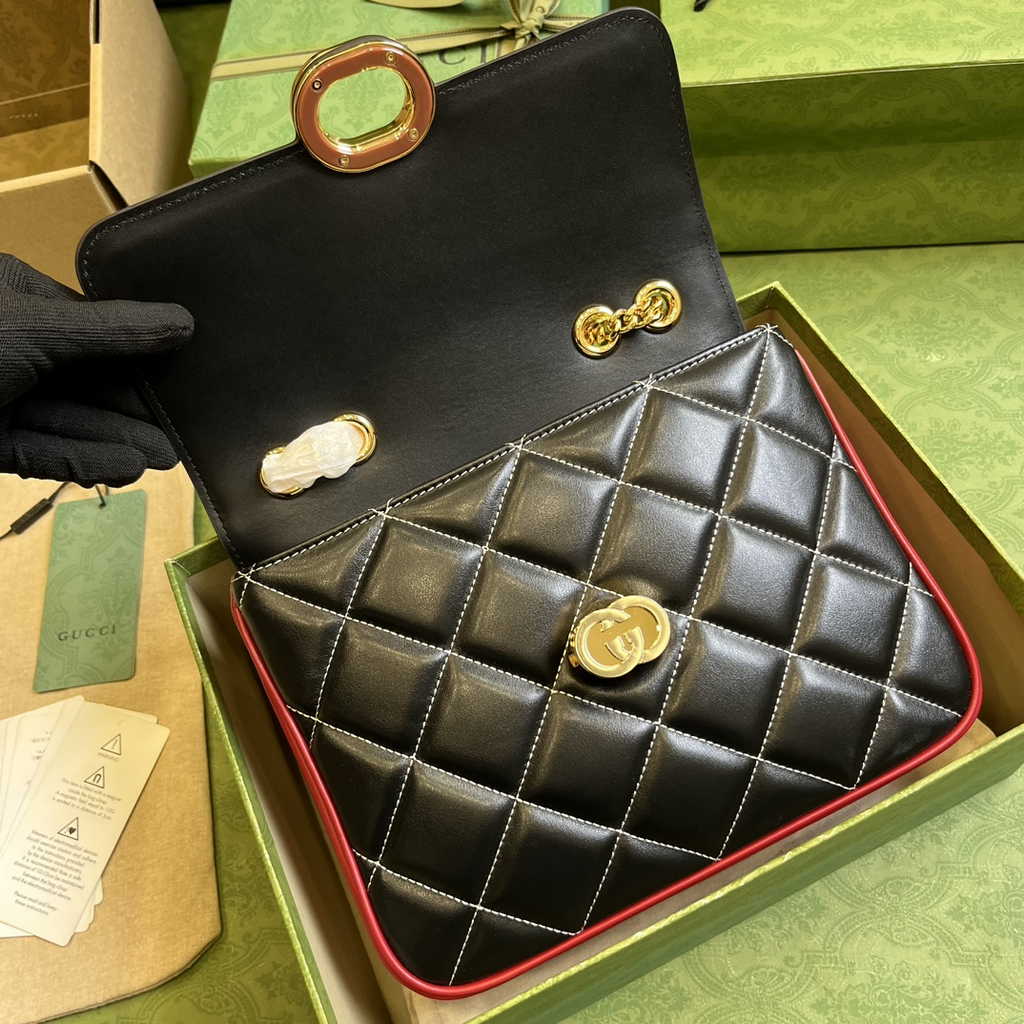 Gucci Deco small shoulder bag in Black with White leather ‎740834