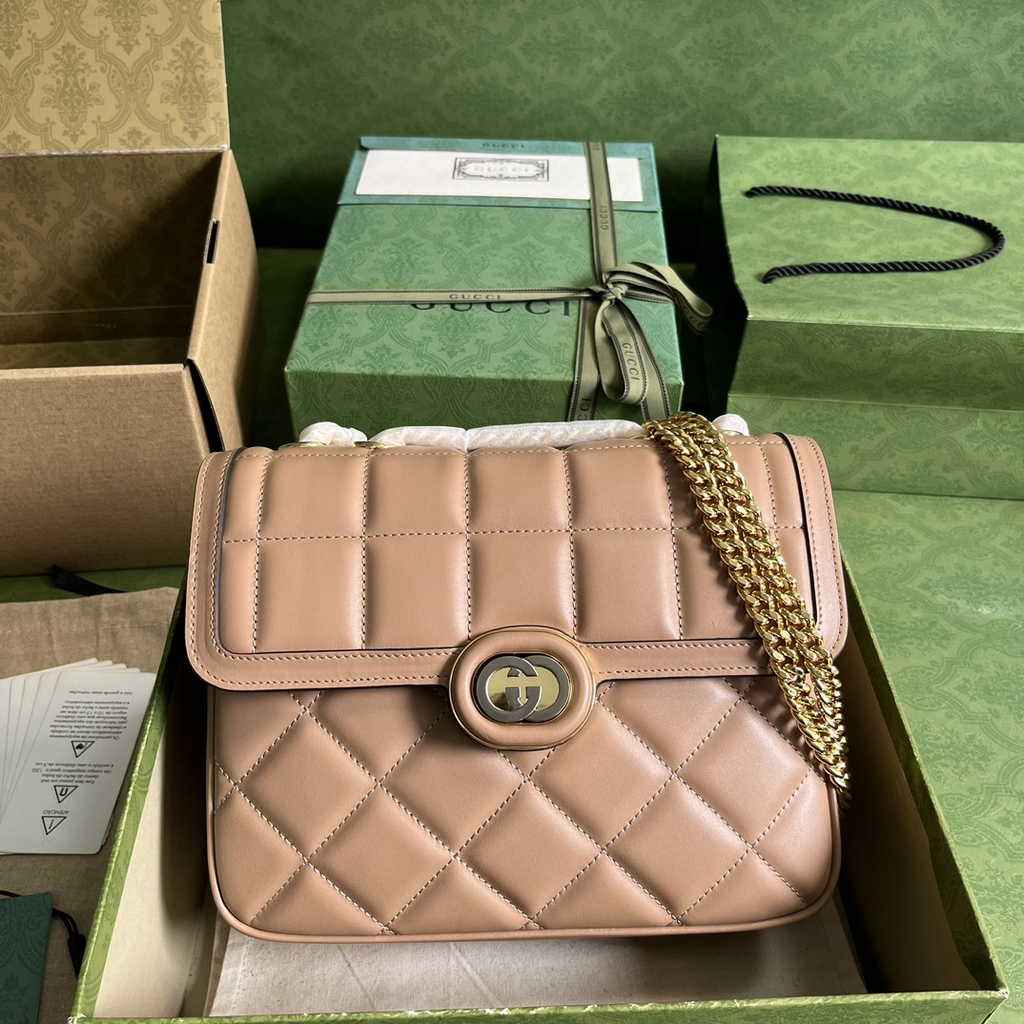 Gucci Deco small shoulder bag in Rose Beige leather ‎740834