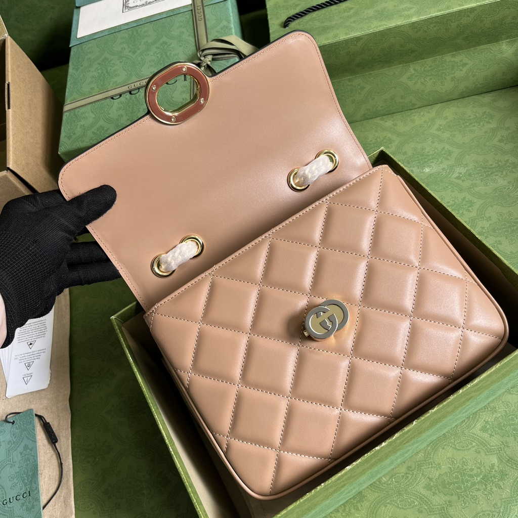 Gucci Deco small shoulder bag in Rose Beige leather ‎740834