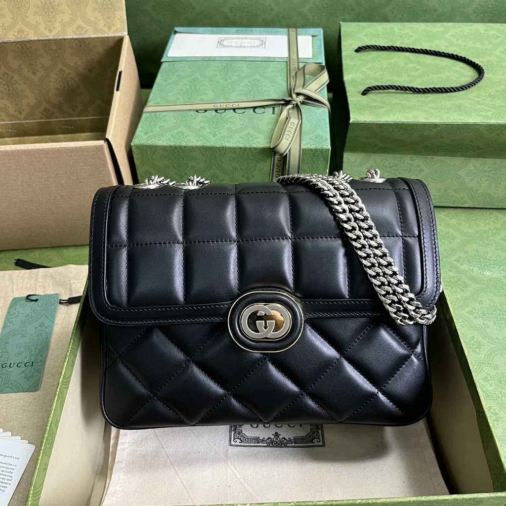 Gucci Deco small shoulder bag in Black leather ‎740834