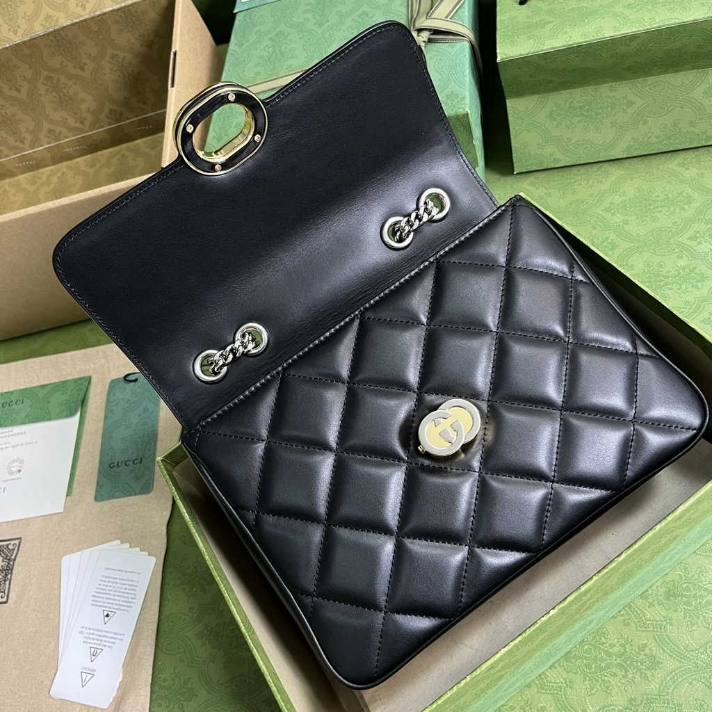 Gucci Deco small shoulder bag in Black leather ‎740834
