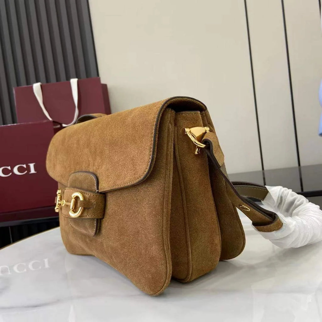Gucci Horsebit 1955 Aura medium shoulder bag, ‎836890 brown suede