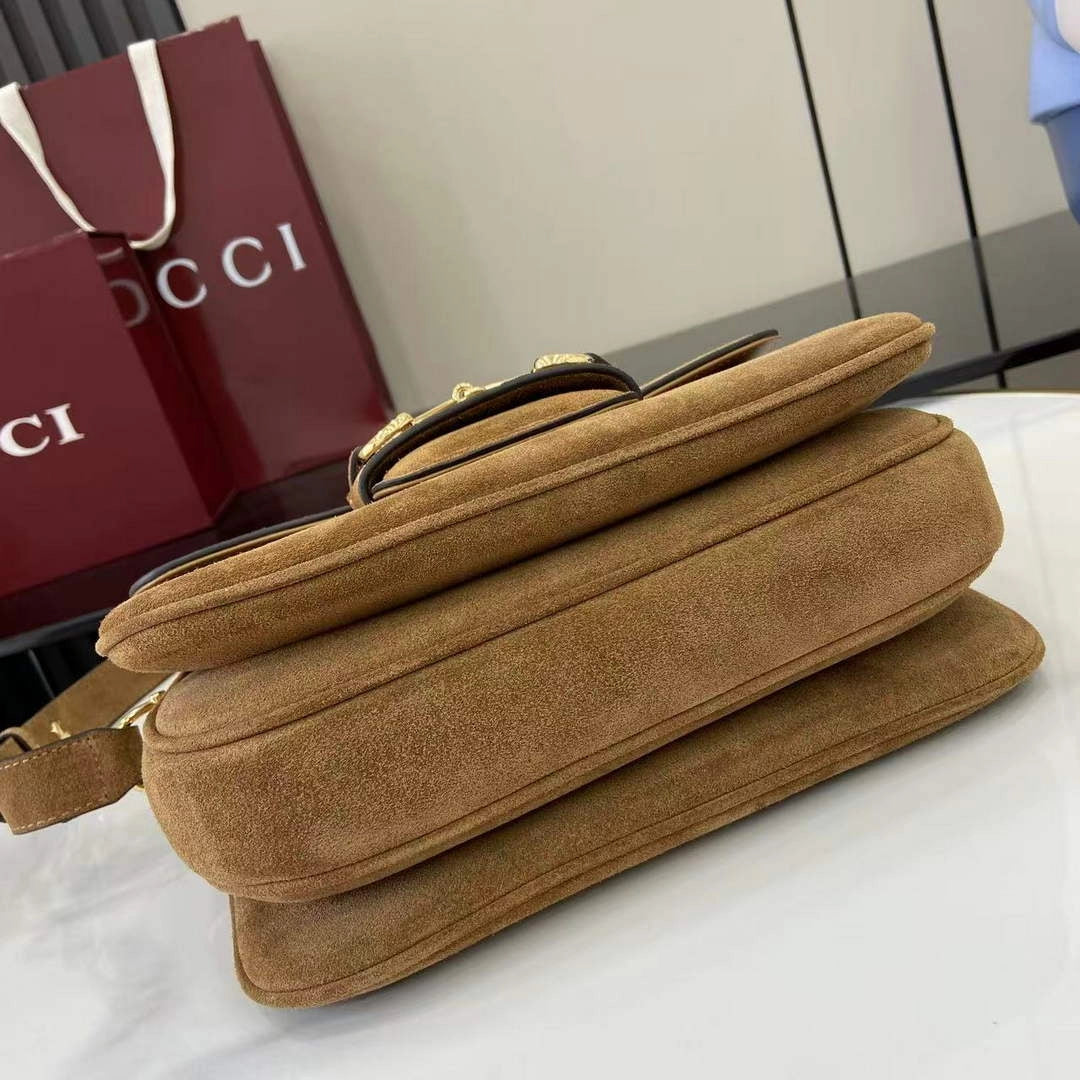 Gucci Horsebit 1955 Aura small shoulder bag, 847063 brown suede