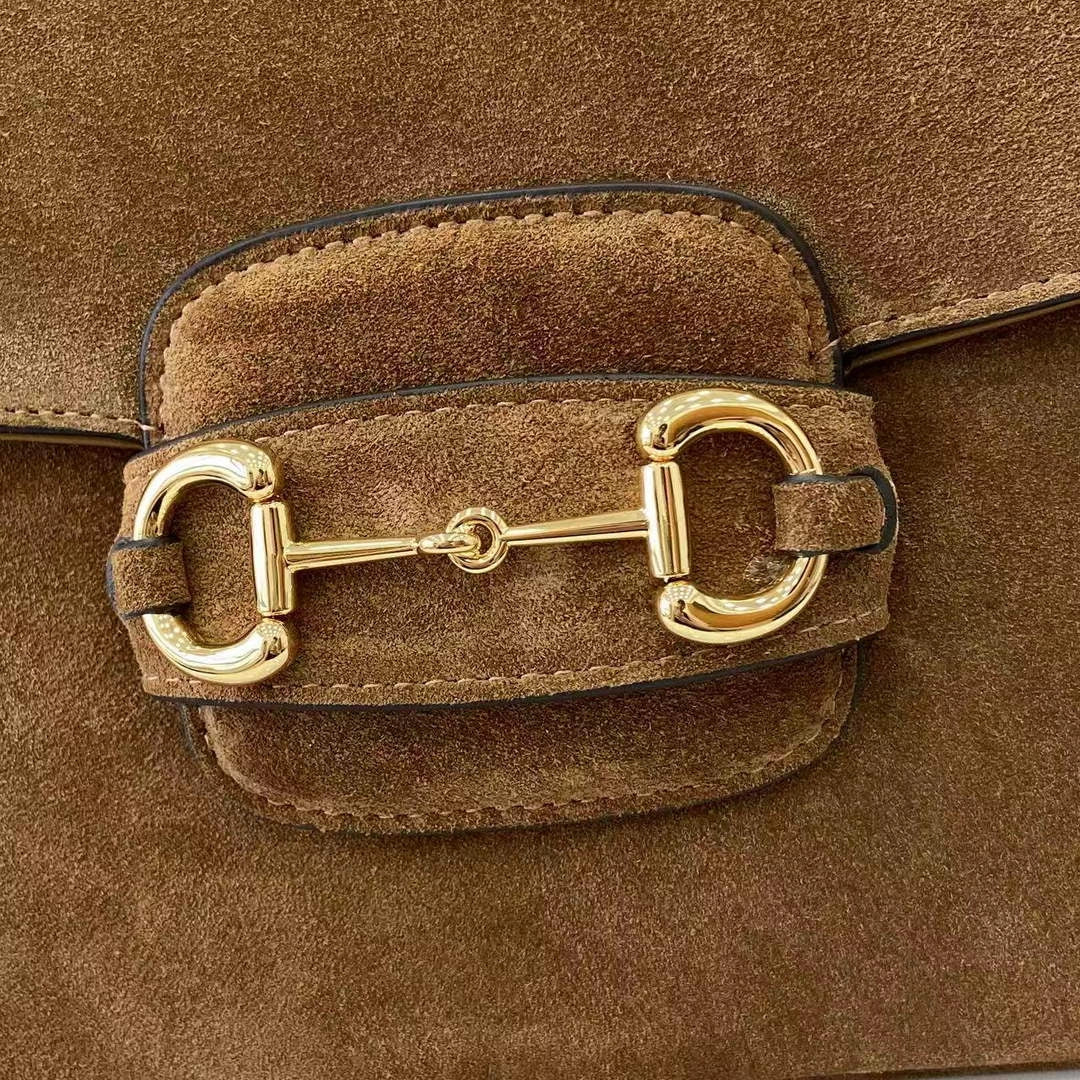Gucci Horsebit 1955 Aura small shoulder bag, 847063 brown suede