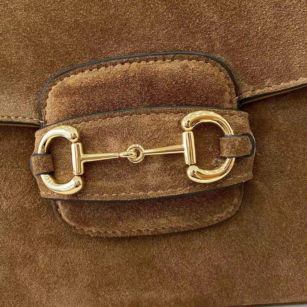 Gucci Horsebit 1955 Aura small shoulder bag, 847063 brown suede