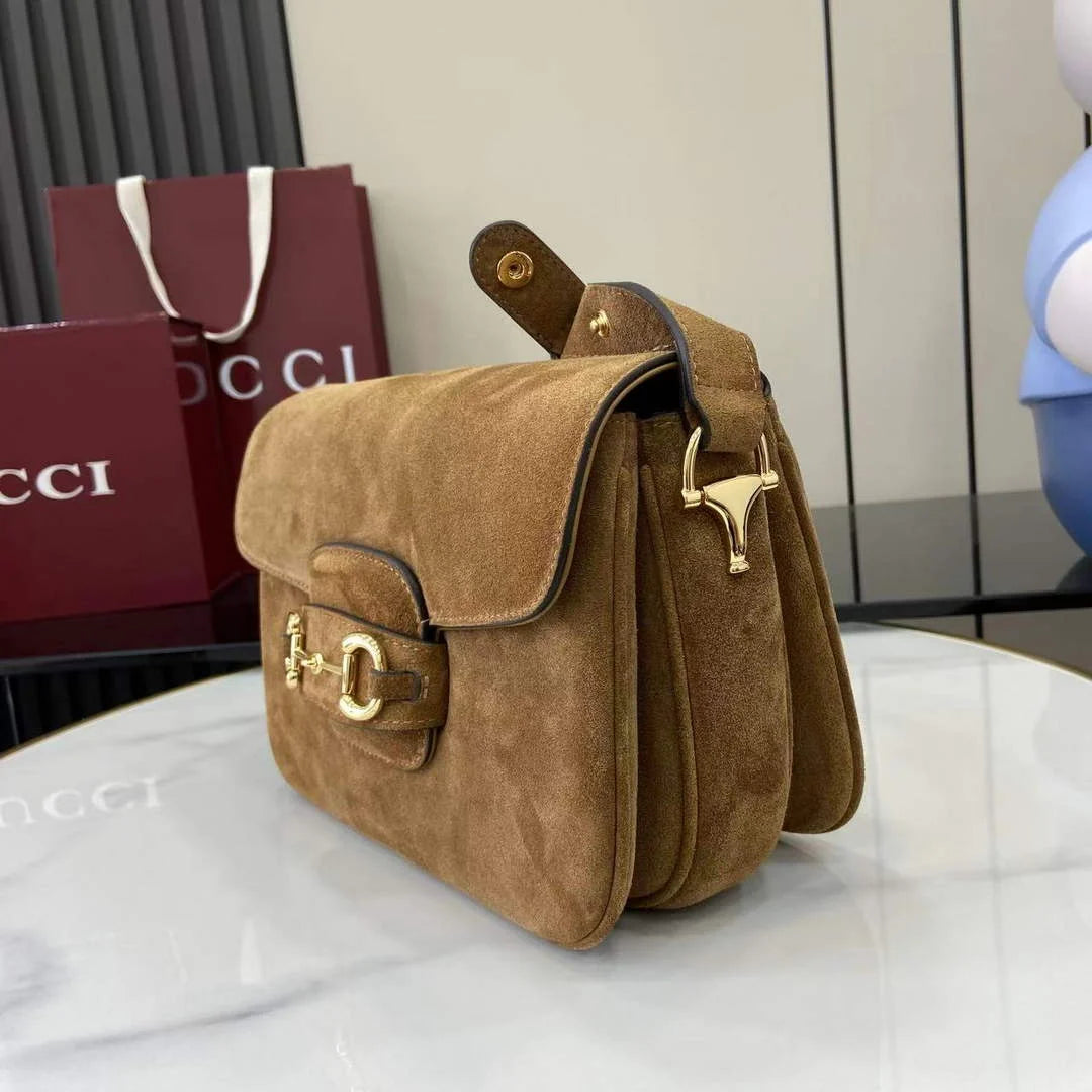 Gucci Horsebit 1955 Aura small shoulder bag, 847063 brown suede
