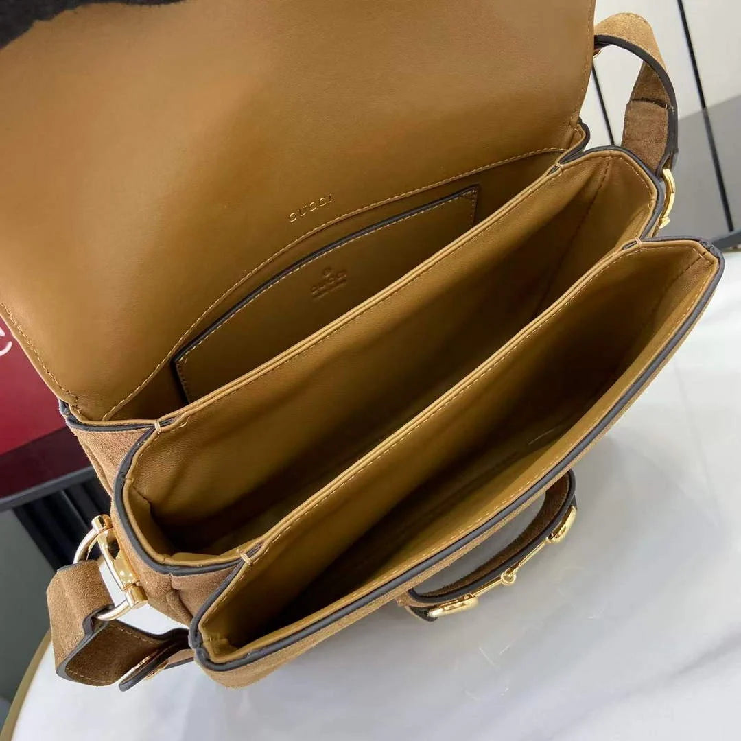 Gucci Horsebit 1955 Aura small shoulder bag, 847063 brown suede