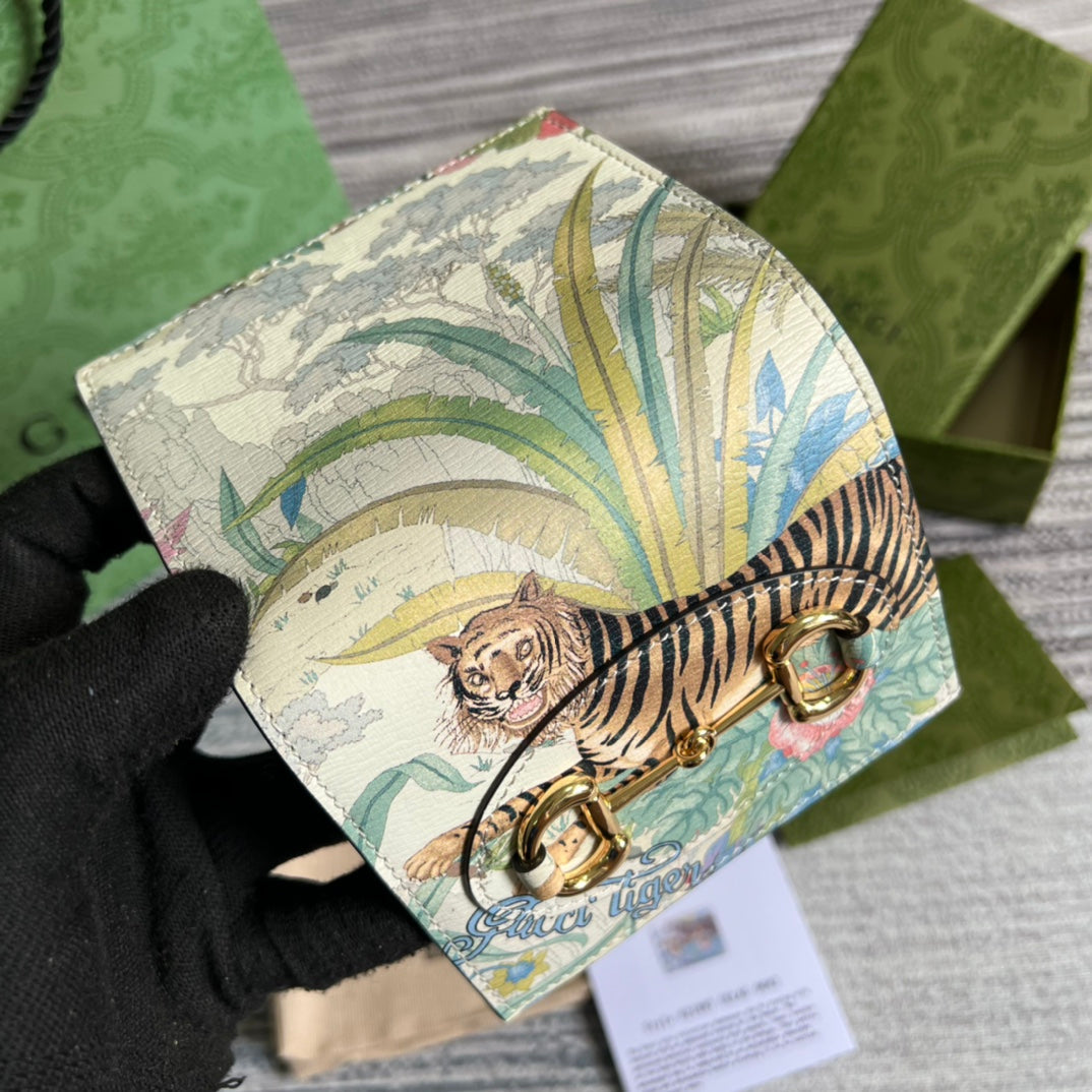 Gucci Horsebit 1955 card case wallet 621887 Beige tiger
