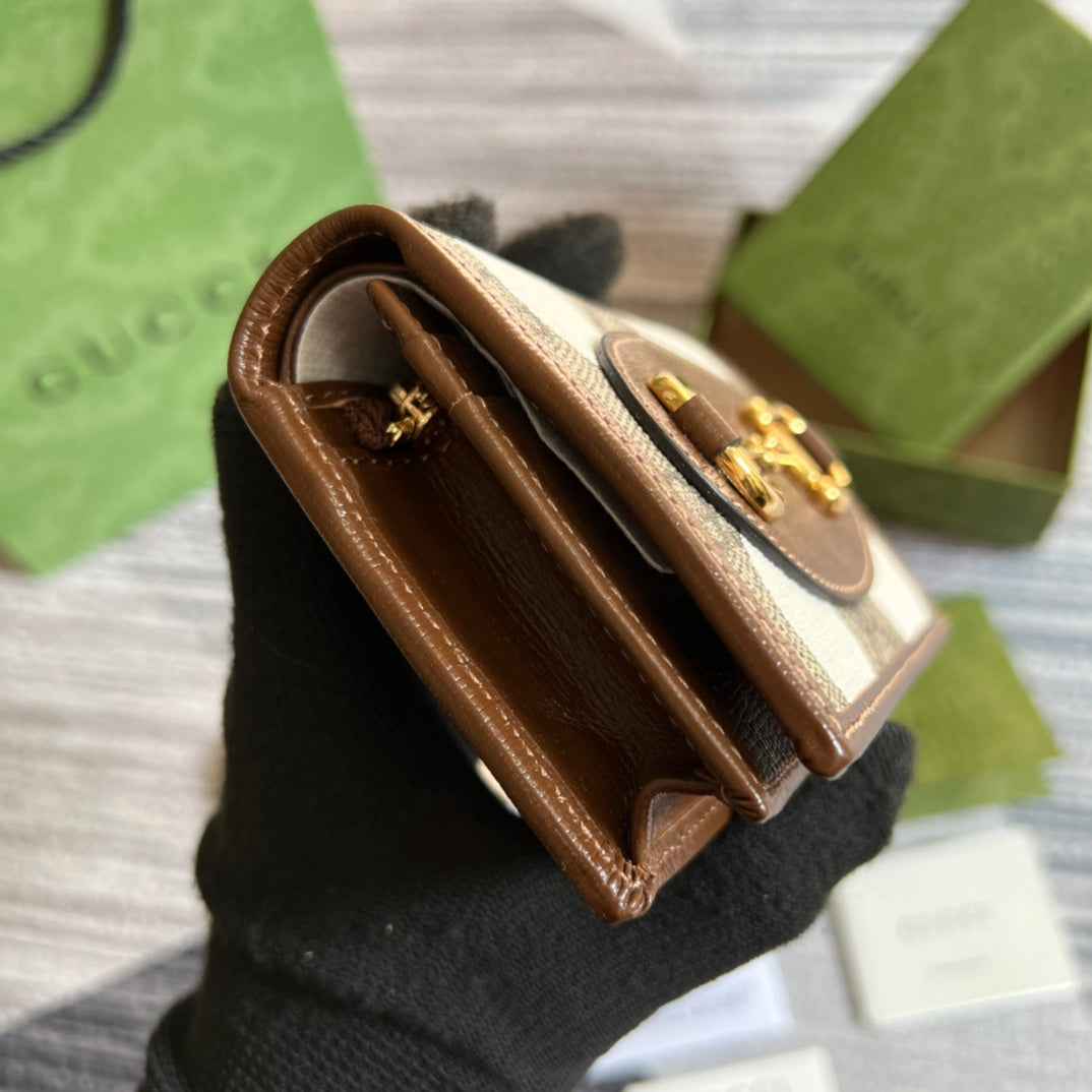Gucci Horsebit 1955 card case wallet 621887 Brown Leather