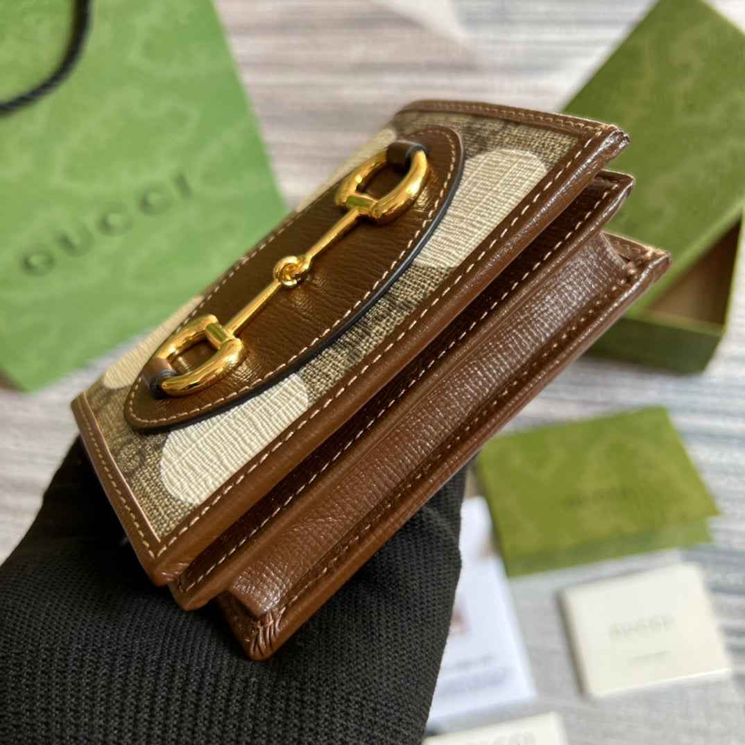 Gucci Horsebit 1955 card case wallet 621887 Brown Leather