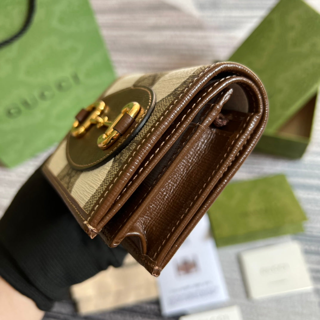 Gucci Horsebit 1955 card case wallet 621887 Brown Leather