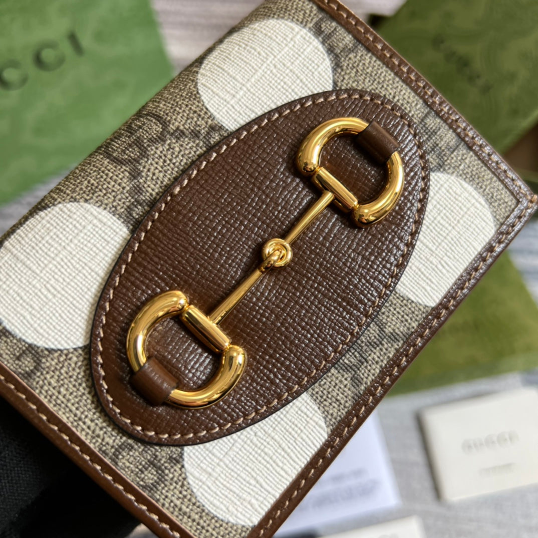 Gucci Horsebit 1955 card case wallet 621887 Brown Leather