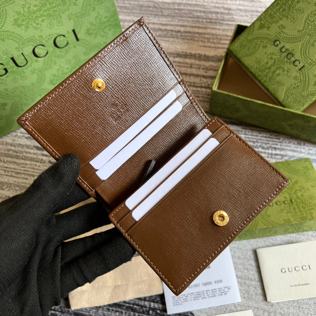 Gucci Horsebit 1955 card case wallet 621887 Brown Leather