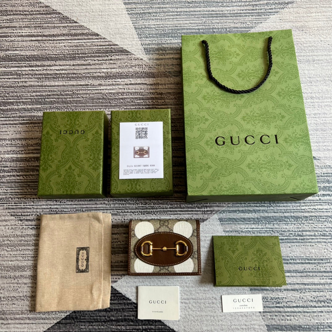 Gucci Horsebit 1955 card case wallet 621887 Brown Leather