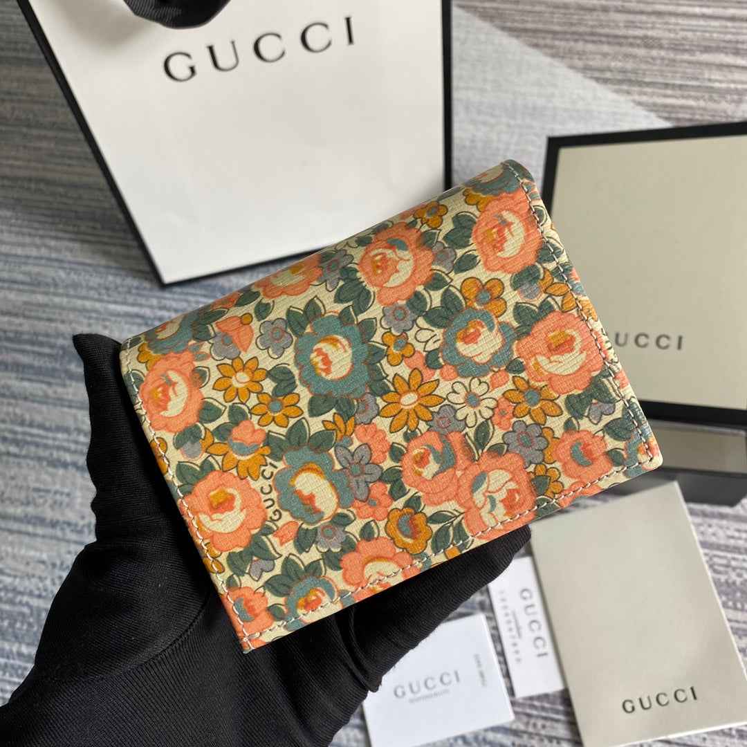 Gucci Horsebit 1955 card case wallet 621887 Beige flowers