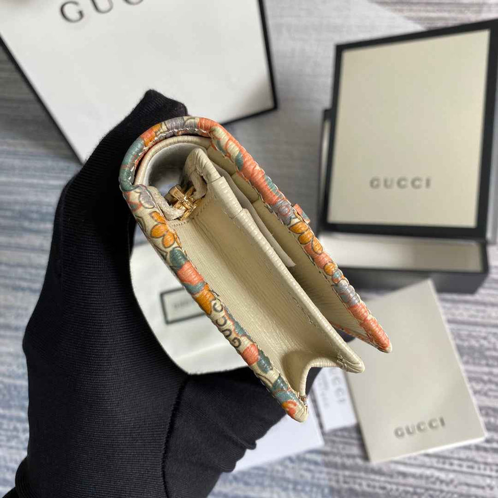 Gucci Horsebit 1955 card case wallet 621887 Beige flowers
