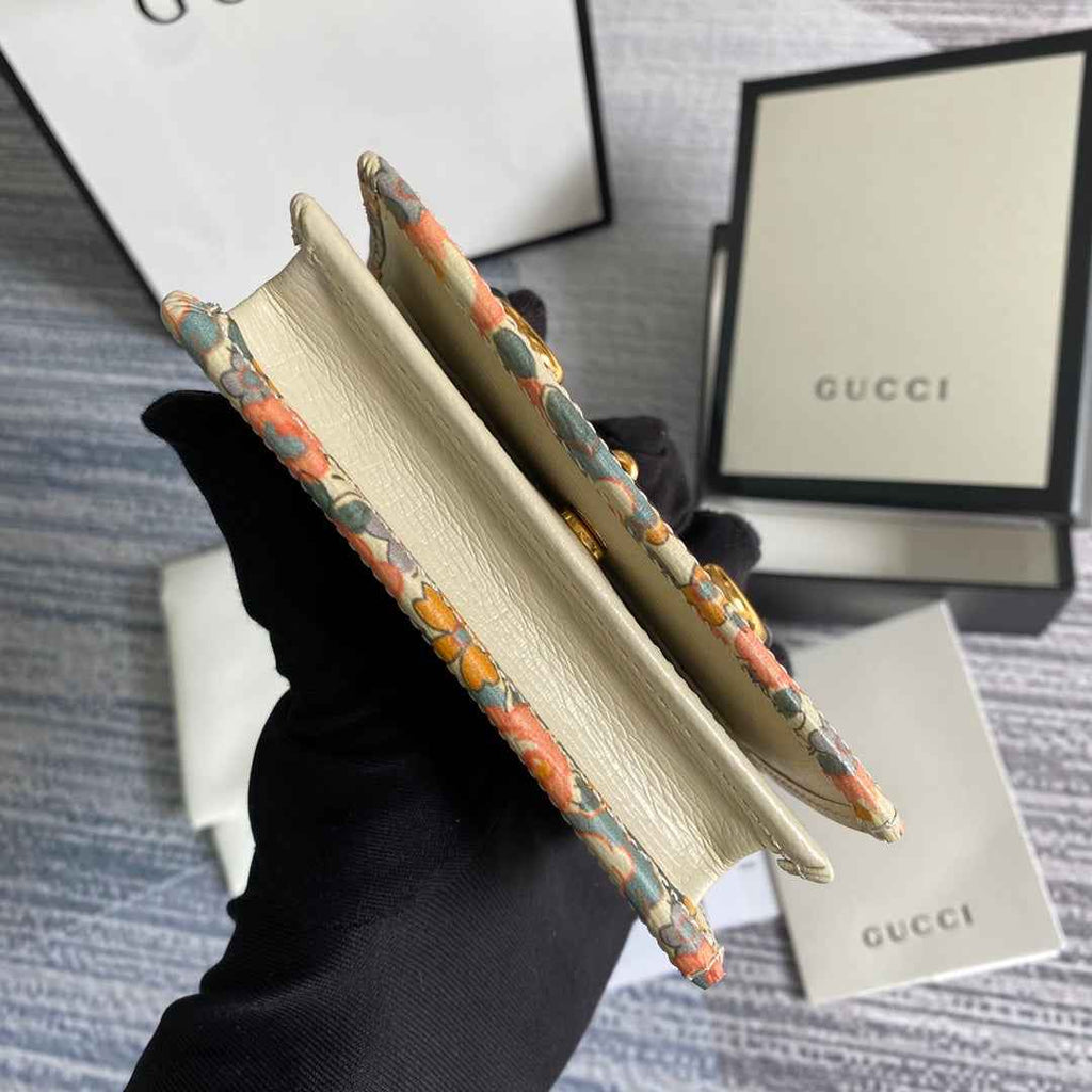Gucci Horsebit 1955 card case wallet 621887 Beige flowers