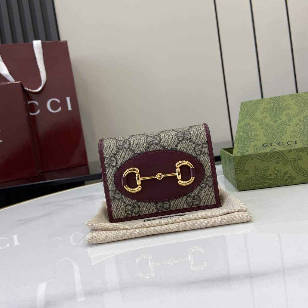 Gucci Horsebit 1955 card case wallet, 621887 in wine red leather