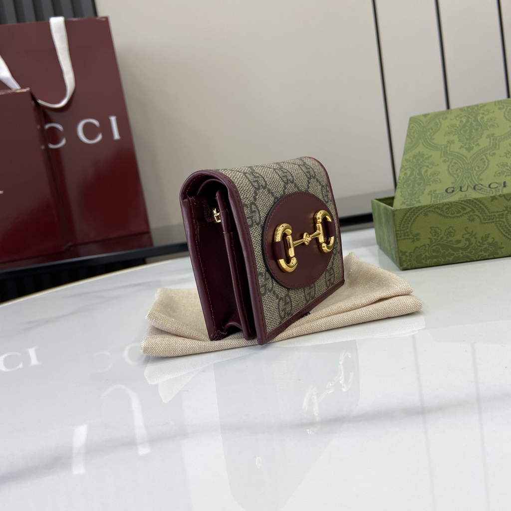 Gucci Horsebit 1955 card case wallet, 621887 in wine red leather
