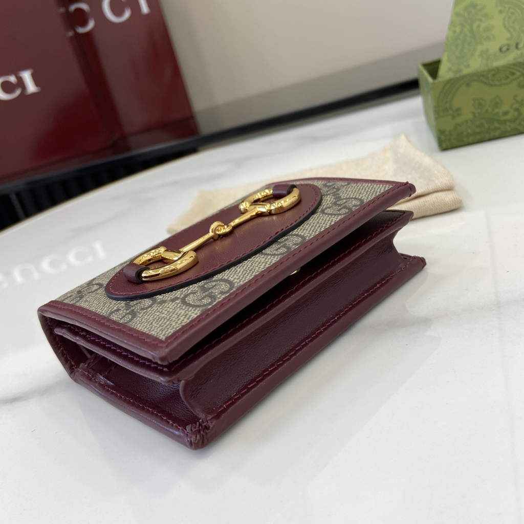 Gucci Horsebit 1955 card case wallet, 621887 in wine red leather