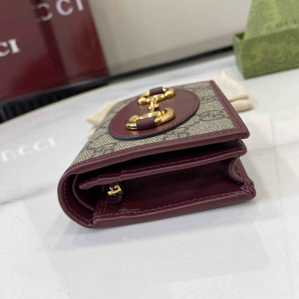 Gucci Horsebit 1955 card case wallet, 621887 in wine red leather