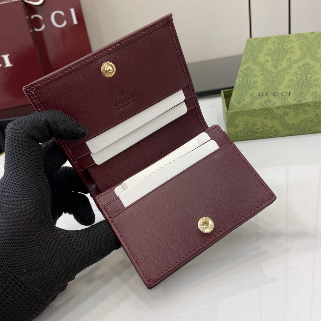 Gucci Horsebit 1955 card case wallet, 621887 in wine red leather